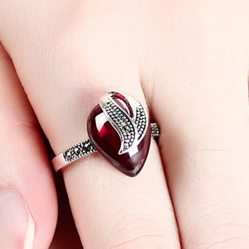 JIASHUNTAI Retro Thai Silver Rings Vintage 925 Sterling Jewelry For Women Flower Shape |