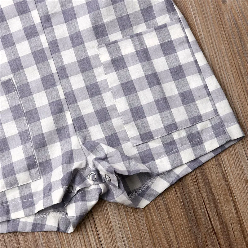 Для маленьких девочек для мальчиков Ползунки в клеточку повседневное Лето Без