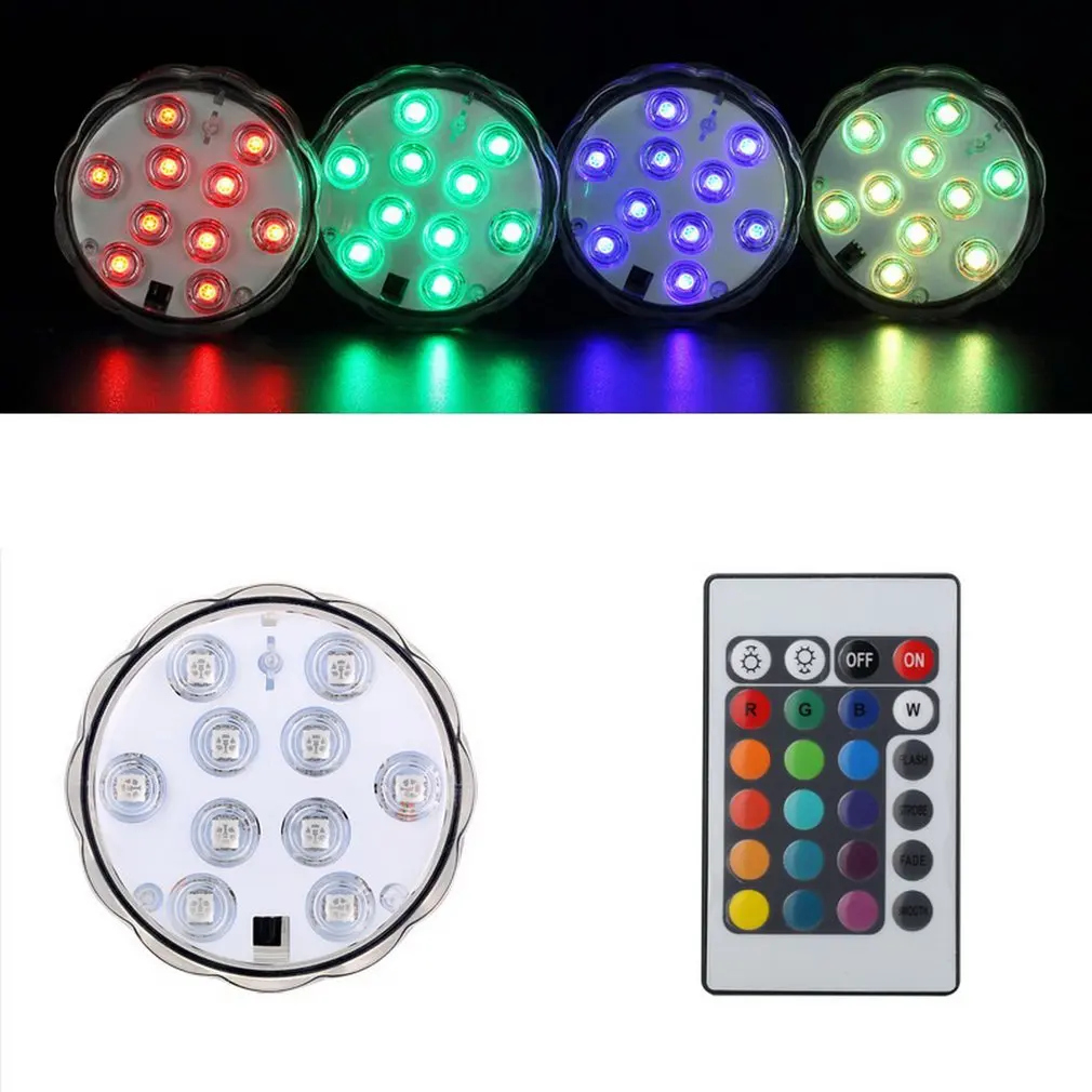4 Вт RGB 10 светодиодов свет батарея работает Водонепроницаемый подводный плавание