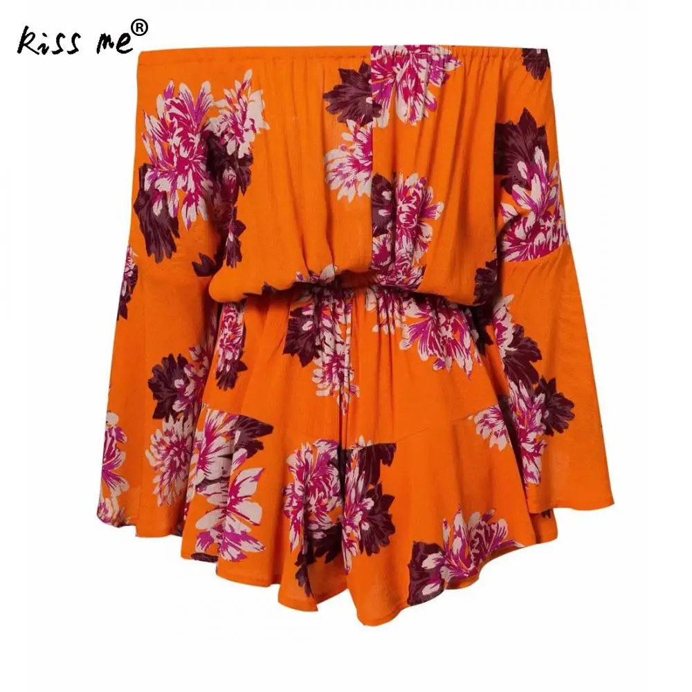 Для женщин ползунки чешские 2018 Ленточки Цветочный комбинезон оранжевый печати