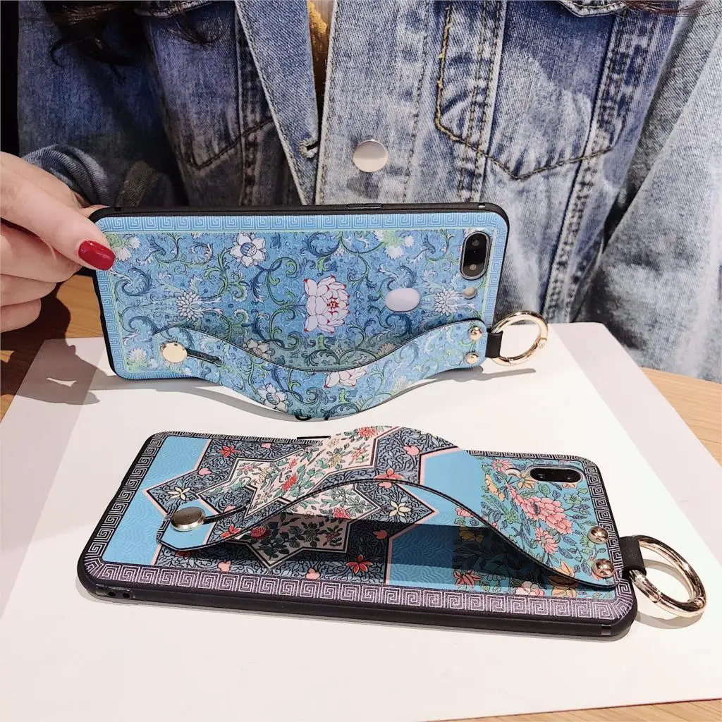 3D рельефный винтажный цветочный ремешок повязка на руку чехол для iPhone X XR XS Max Finger