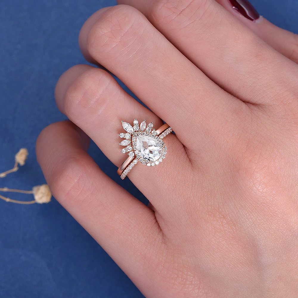 Грушевидное обручальное кольцо Set18K розовое золото набор 1.5ct Moissanite кластер обручальное кольцо для женщин юбилей 2 шт