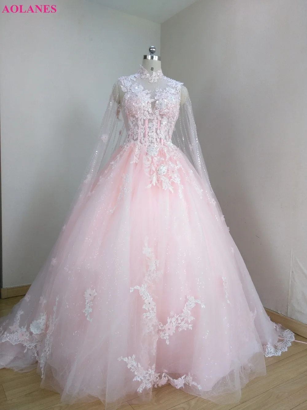 AOLANES/элегантное кружевное вечернее платье с высоким воротом длинное свадебное