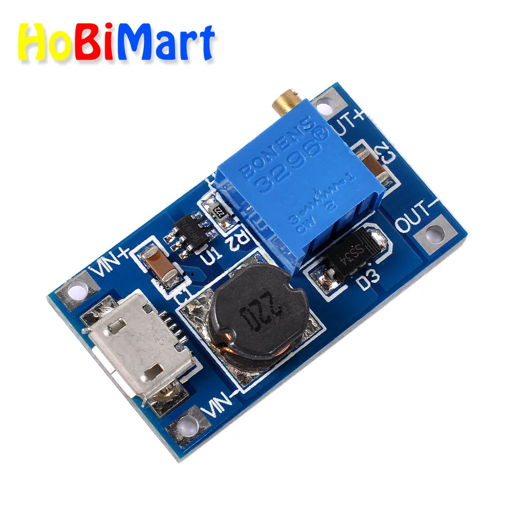5 шт. MT3608 DC регулируемый Повышающий Модуль 2A с MICRO USB 2 V 24 5V 9V 12V 28V LM2577 #