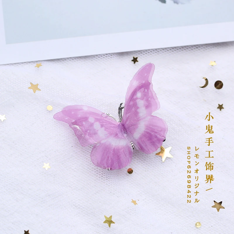 Rose pink Тюль Цвет имитация бабочка аксессуар для волос шпилька Приморский классический костюм Hanfu Sen Женская креповая заколка "Бабочка" - Цвет: Rose pink