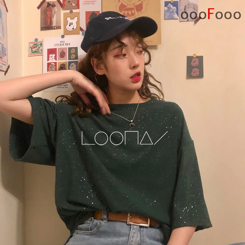 loona-green Mamamoo ateez футболка Черная розовая exo got7 Женская Футболка женская ikon loona nct seventeen stray kids super junior twice txt футболка - Цвет: loona-green