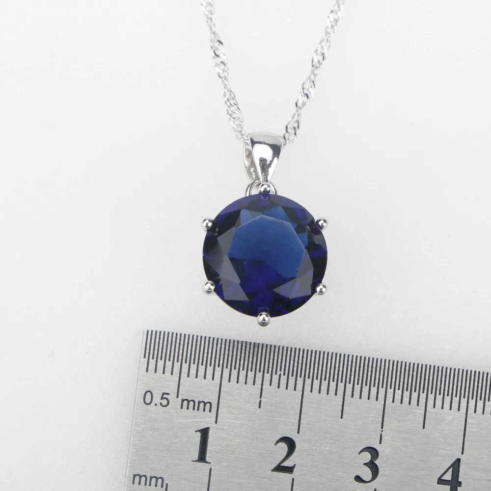 Серебро 925 Ювелирные наборы для костюма большой голубой CZ кулон ожерелье кольца серьги с камнями для женщин Свадебная вечеринка подарочная коробка