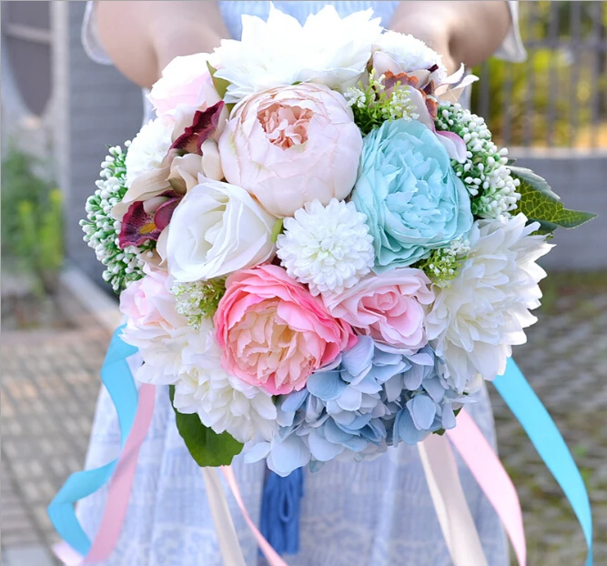 

Sunflowers Mixed Colored Rose Flowers Wedding Bridal Bouquet Bridesmaid bouquet artificial bouquet New Arrival