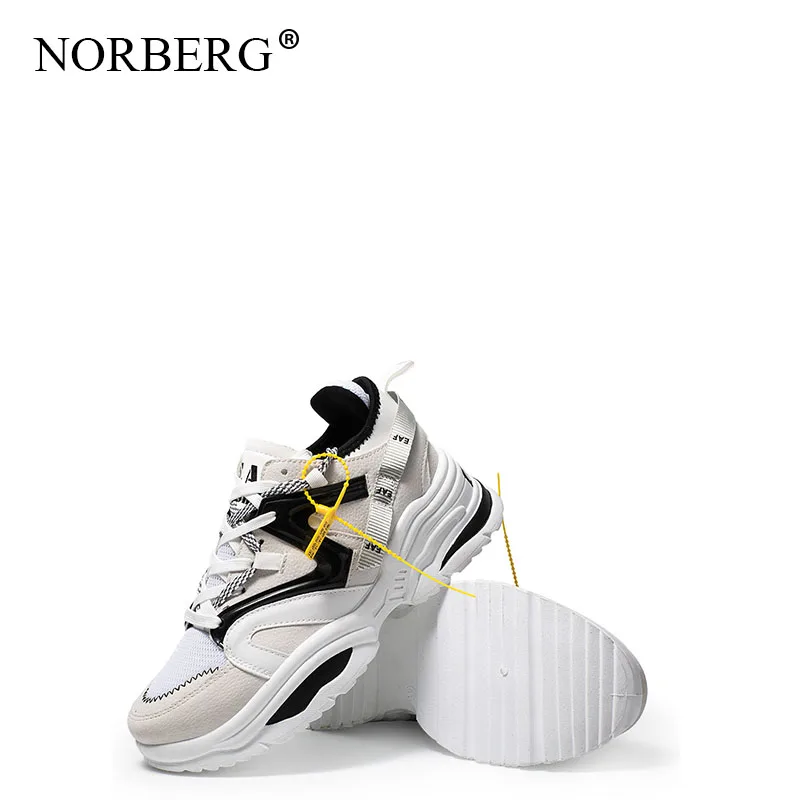 NORBERG/Новинка года; женские кроссовки для бега на каблуке 5 см; модные кроссовки; женская обувь на высокой платформе; дышащая обувь для прогулок; Вулканизированная обувь для девочек - Цвет: Белый