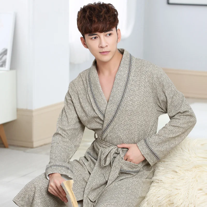Новый халат мужской ночная рубашка Новая мужская хлопковая Пижама Yukata Men Badjas Mannen