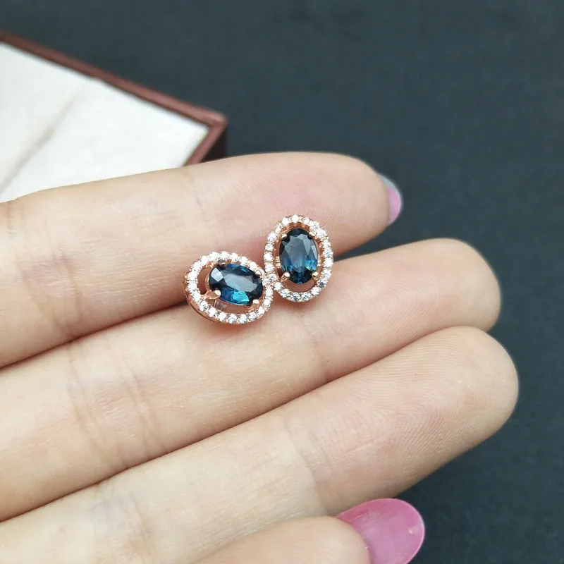 Серьги-пусеты LANZYO из серебра 925 пробы с сапфиром модные украшения Подарок на