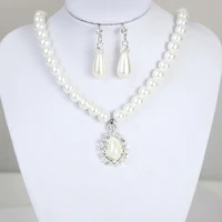 2018 new imitation pearls pendant necklace suit charm female long necklace statement party earrings nigerian wedding jewelry set