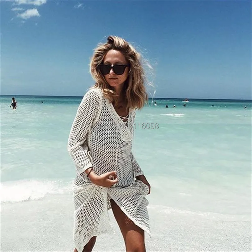 Saida De Praia Пляжное Платье туника парео для женщин кафтан 2018 новая хлопковая рубашка