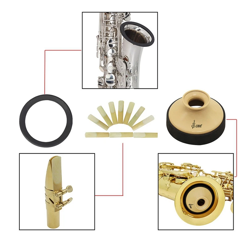 Alto Saxophone Sax Accessory Kit Reeds+Practice Mute+Silencer Ring for Beginners Players | Спорт и развлечения