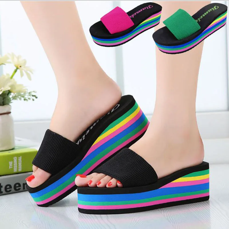 

Summer Woman Shoes Platform bath slippers Wedge Beach Flip Flops High Heel Slippers For Women Brand Black EVA Ladies Shoes