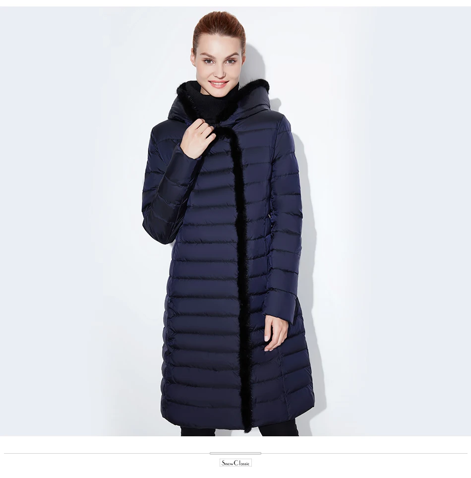 SnowClassic жакет женщин теплый зимний длинный пальто мода весна outwear сплошной тонкий толстый куртка передний край лиса меховой воротник