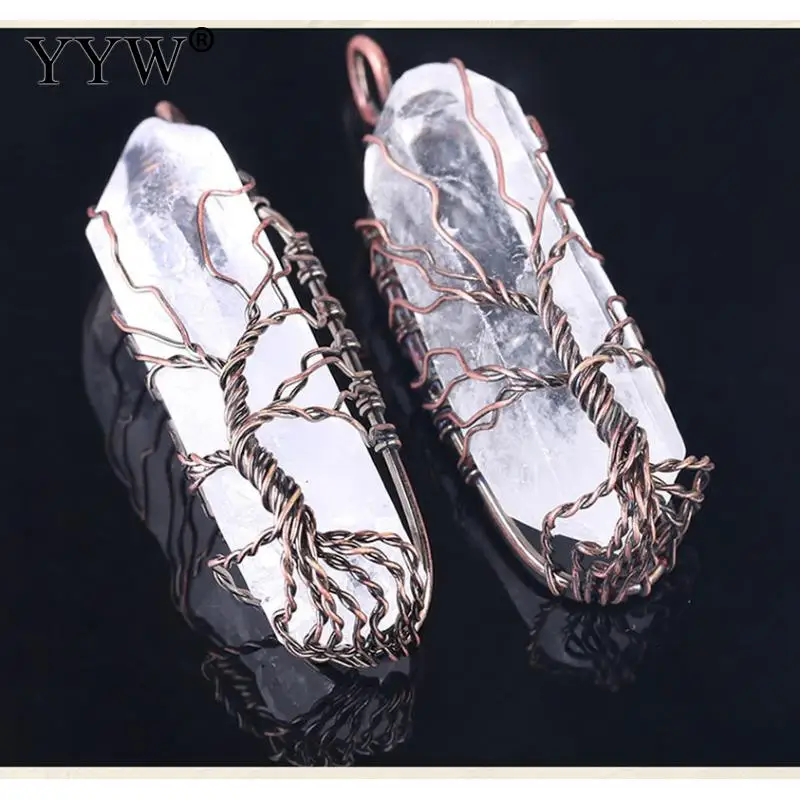 

YYW Natural Crystal Pillar Big Pendants Antique Copper Wire Wrapped Tree of Life Quartz Pendant for Necklace Stone PPC Chain