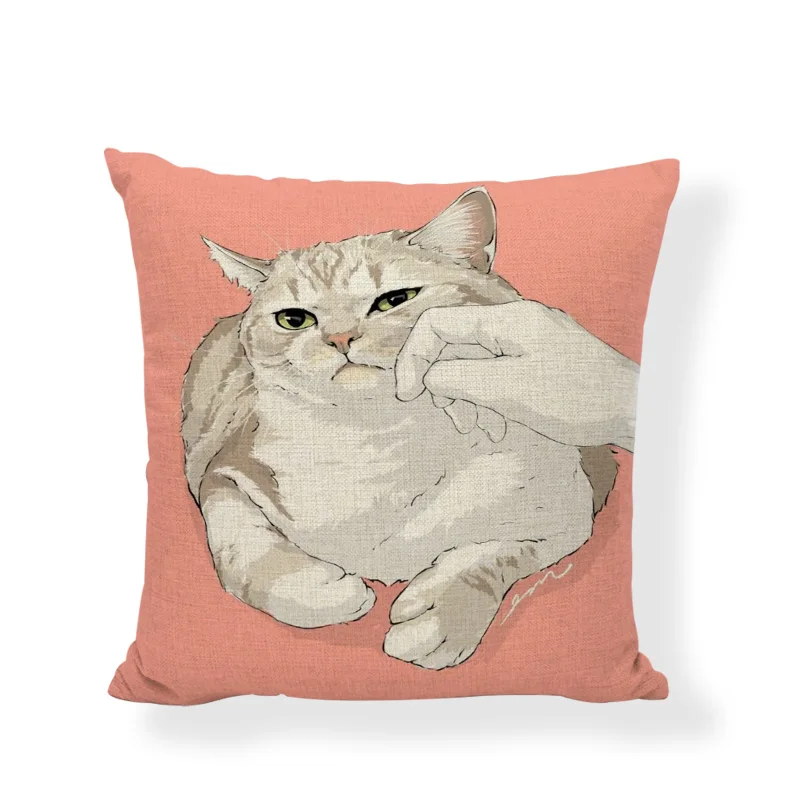 Акция однотонный фон милая наволочка с изображением кота в коробке