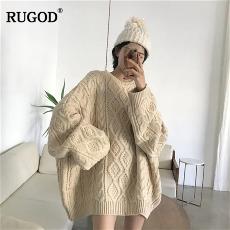RUGOD Fashion Oversized Woman Pullovers Solid Knitted Loose O-Neck Women Sweater Thick Winter Clothes Jersey Mujer Invierno 2020 | Женская