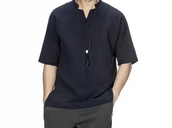 Футболка мужская с v-образным вырезом Модная тонкая свободная винтажная льняная