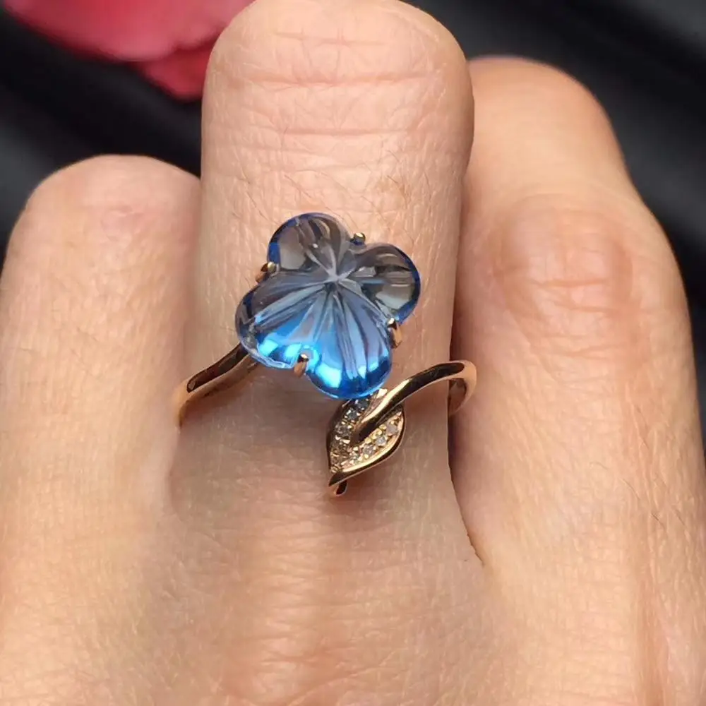 Кольцо с топазом ювелирные изделия из настоящего 18 каратного розового золота AU750