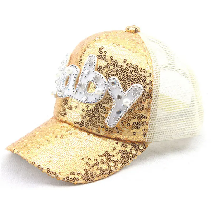 Детская Регулируемая блестящая задняя крышка тракер с надписью голубая золотая