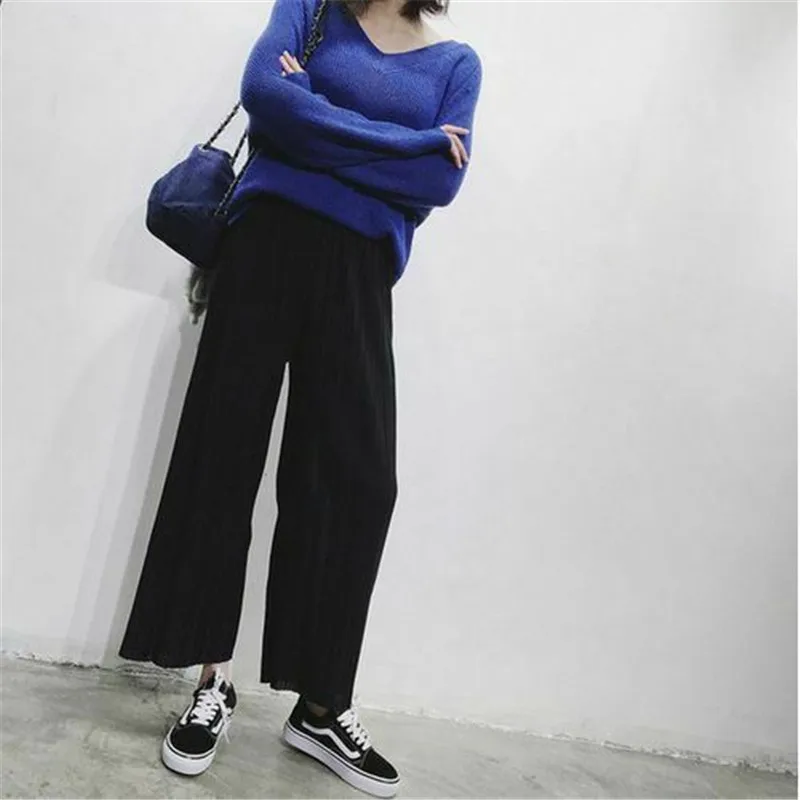 Женские шифоновые широкие брюки с высокой талией повседневная юбка-брюки