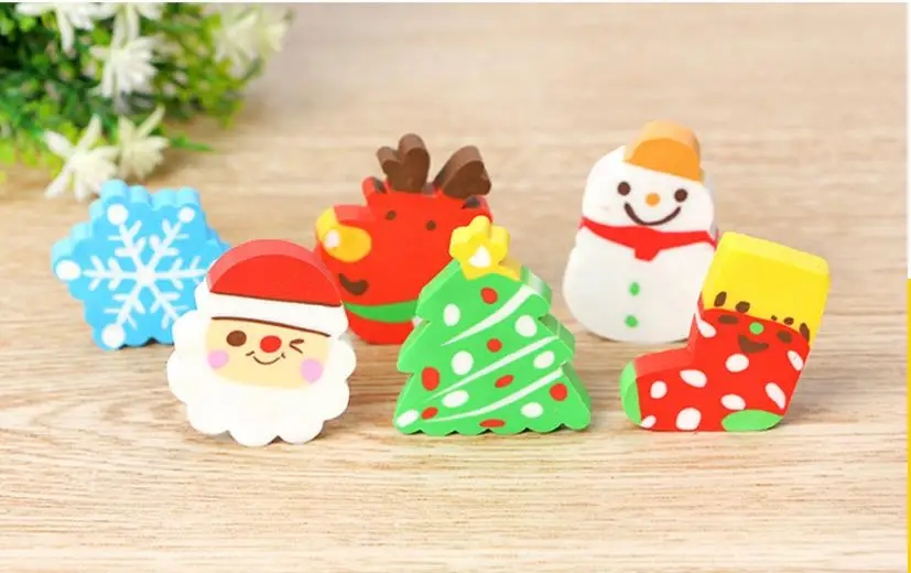 Coloffice 1PC Cartoon Christmas Kawaii Snowman Colorful Shape Eraser For Kids Student Gift Novelty Item Office School Supplies
