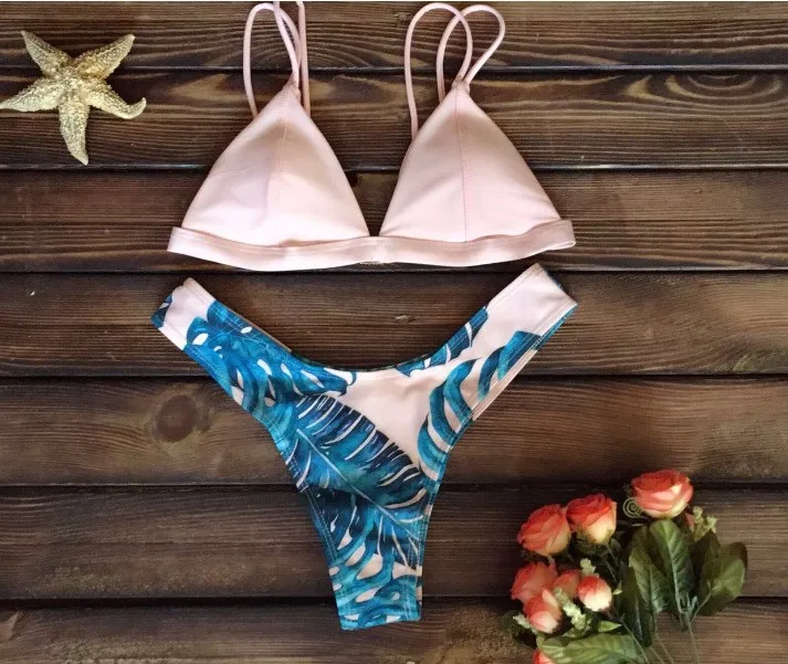 Новинка 2021 бикини с принтом листьев Мягкий купальник купальники на бретелях