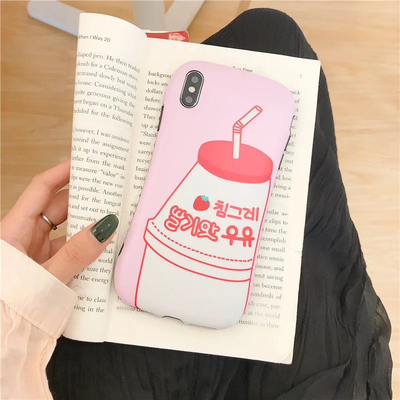 Kuutti Squishy Cute Korean Strawberry Bottle Printing Curve Phone Cases for iPhone 6 6s 7 8 Plus X XR XS Max Cover iphone xr |
