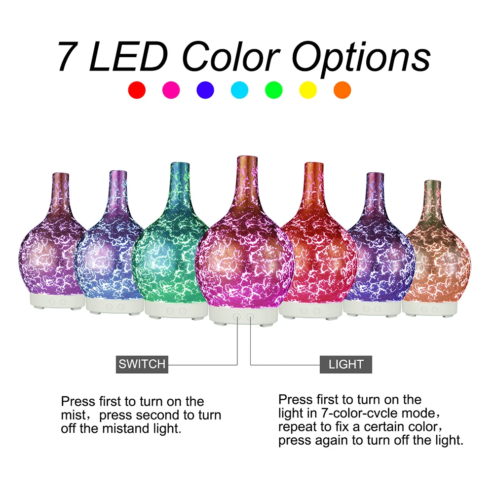 Светодиодный увлажнитель воздуха в форме стеклянной вазы арома диффузор для