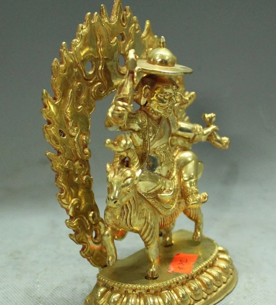 Free shipping 6&quotTibet Tibetan Buddhism Bronze Gilt Gold Seat Sheep Heavenly King Buddha Statue | Дом и сад