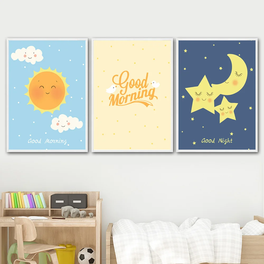 Солнце Луна Звезда облако доброе утро скандинавские плакаты и принты настенная