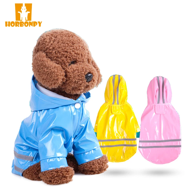 HORBONPY Dog outdoor spring and summer clothes PU reflective pet raincoats dog hooded Waterproof Jacatkets for Dogs Cats Apparel |