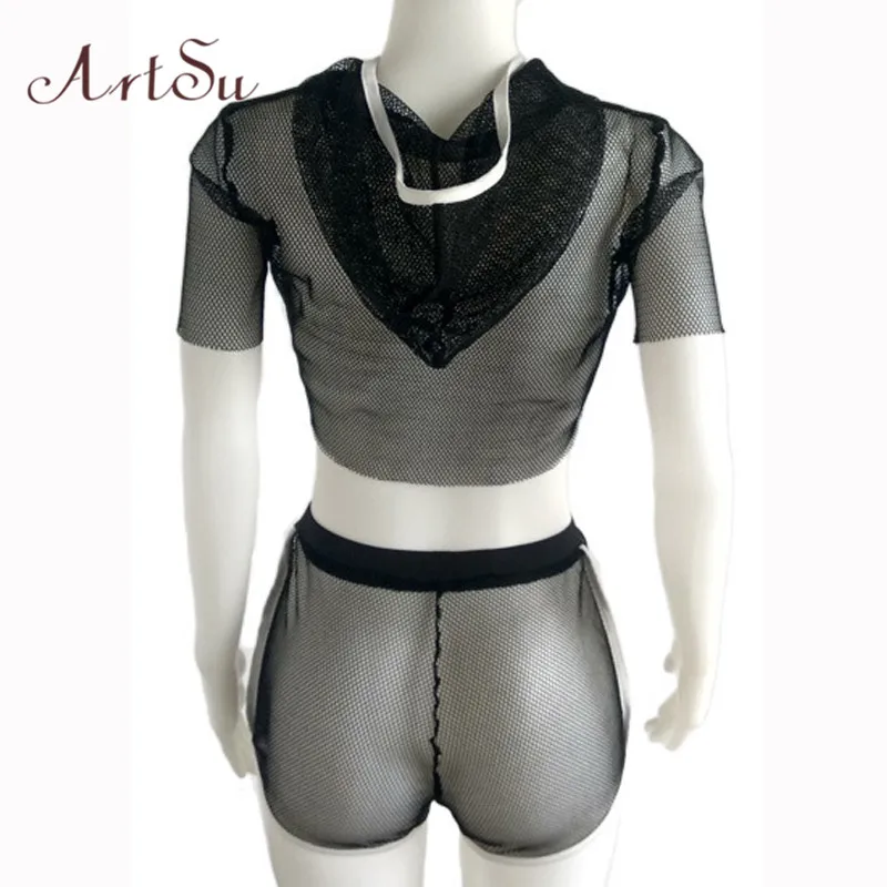 Женский сетчатый костюм Artsu летний комплект из двух предметов короткий топ и