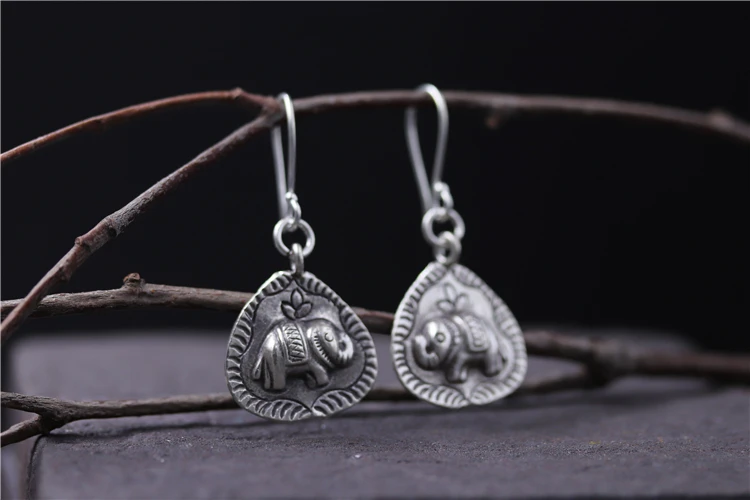 Женские серьги ручной работы из 100% серебра 925 пробы Слоник тайского Богемские