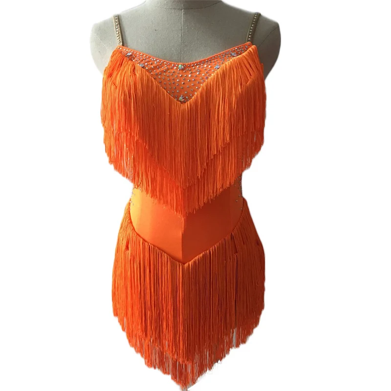 Orange Dress Лидер продаж, платья для латинских танцев для женщин, черные кружевные Клубные вечерние платья для танцовщицы, певицы, артиста, черное платье с бахромой DM1034 - Цвет: Orange Dress