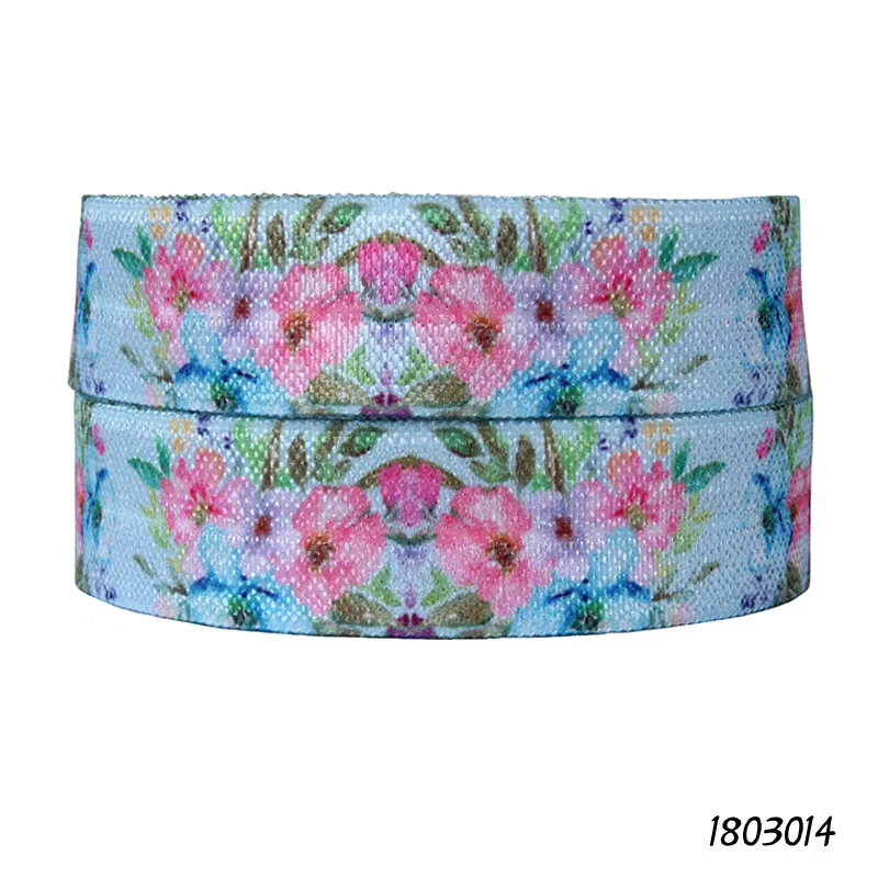 

(50 yards/lot) Wholesale price pink flower printed fold over elastic for decoration