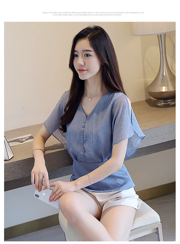Blusas mujer de moda размера плюс женская блузка женская шифоновая блузка с коротким рукавом женские топы и блузки женские топы 3568 50