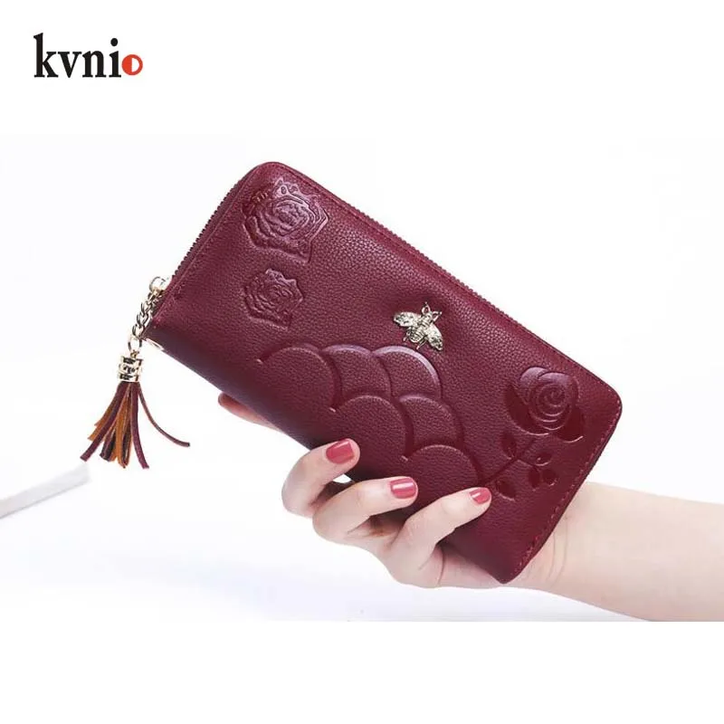 KVNIO PU кожаный винтажный кошелек с Пчелой женские длинные кошельки на молнии сумки