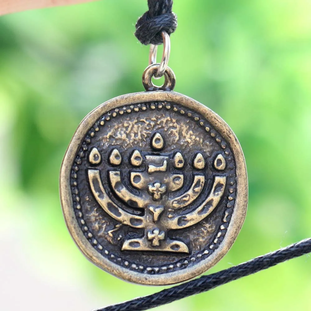 Tkuamigo мужское иврит ожерелье Ханука подвеска Menorah античная бронза Шалом Израиль