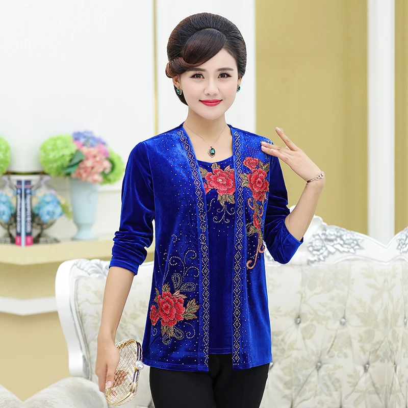 Женский бархатный топ с вышивкой весна осень 2019 пальто для мамы среднего