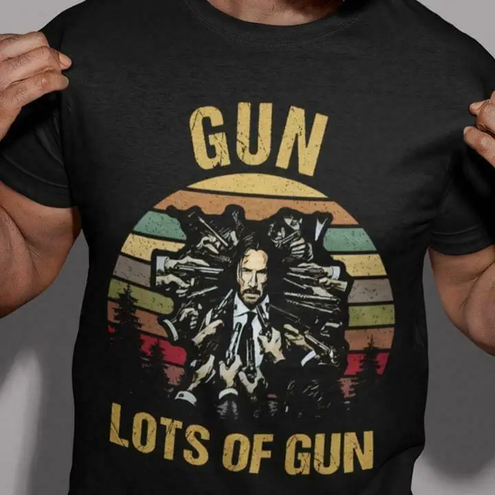 Мужская хлопковая футболка John Wick Chapter 3 Gun Lots of черная S 3XL 2019|Мужские футболки| |