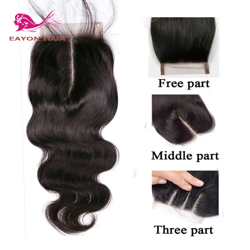 Mongolian Body Wave Lace Closures 4x4 Top Closure Piece Free Middle Three Part Frontal With Baby Hair |