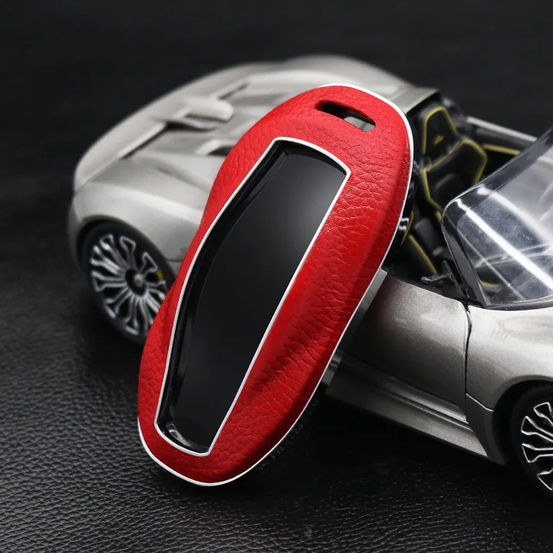 Red Верхний слой кожа+ ABS пульт дистанционного ключа автомобиля чехол для Tesla модель S модель s брелок аксессуары - Название цвета: Red