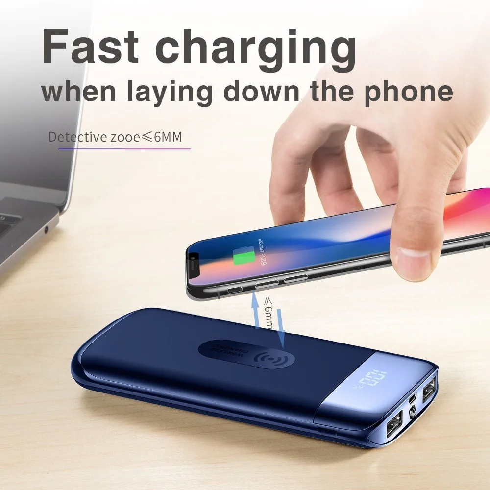 Портативное зарядное устройство 50000 mAh power Bank Qi Беспроводная зарядка USB bank для
