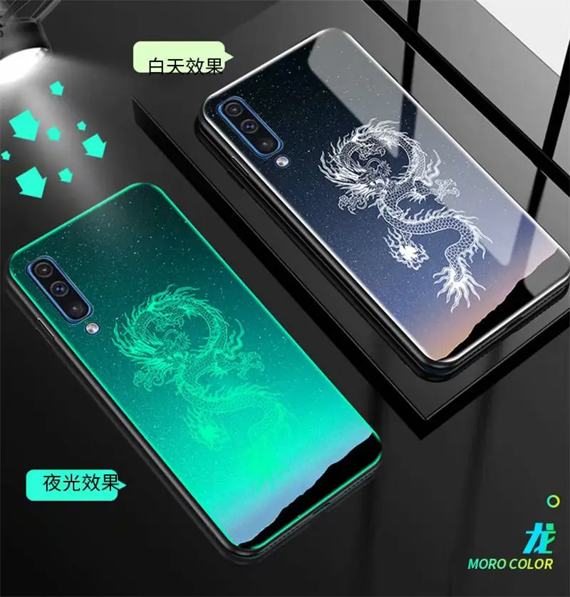 Чехол для телефона для samsung Galaxy A50 чехол 6," светящаяся задняя крышка из закаленного стекла для samsung A50 чехол силиконовый чехол