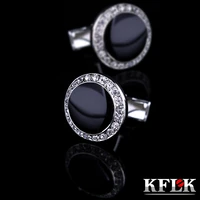kflk jewelry french shirt black cufflink for mens brand crystal cuff link wholesale round button high quality guests