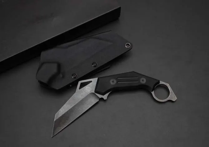 Нож D2 Strider Karambit для кемпинга, выживания, охоты и тактических задач с фиксированным клинком и кольцом для ношения на шее.