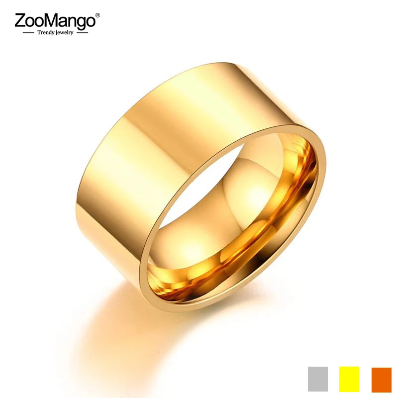 ZooMango 10 мм широкое глянцевое кольцо для мужчин/женщин золотого цвета из